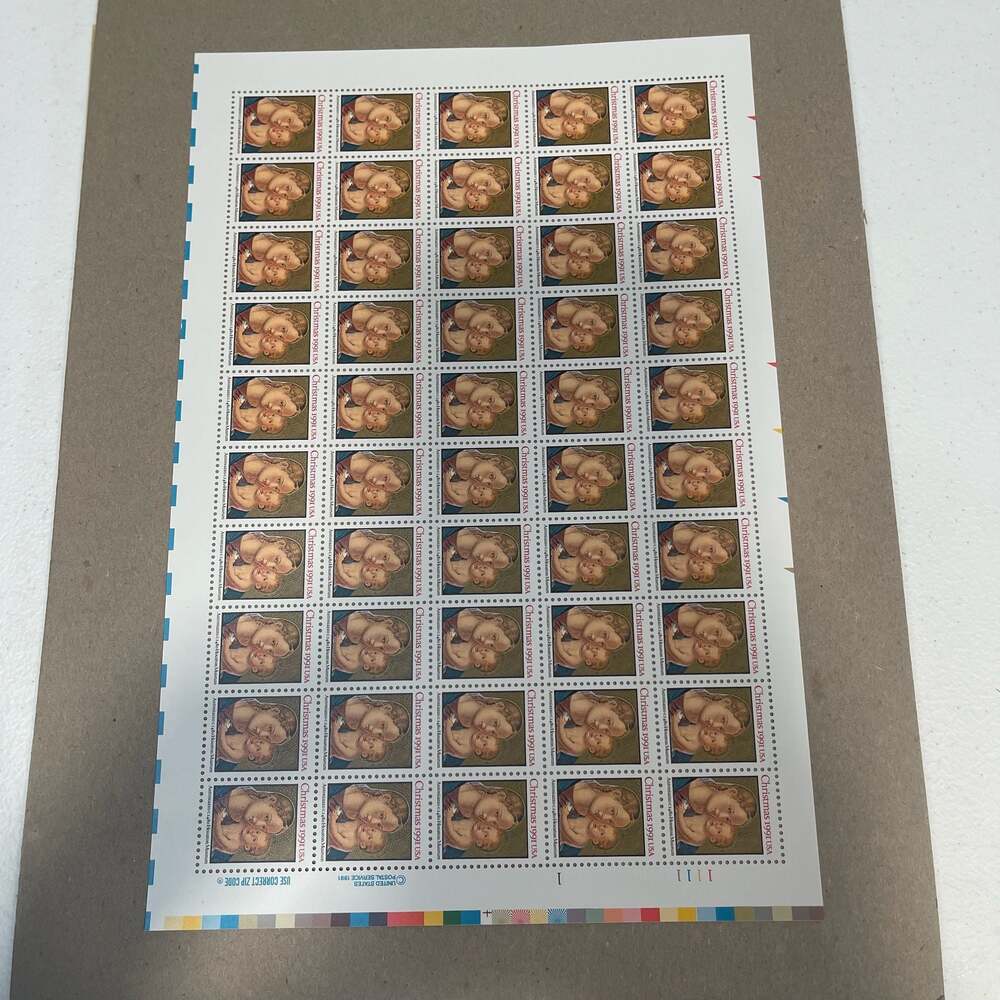 1991 US Christmas Madonna & Child Full Sheet of 50 Stamps Scott #2578 MNH